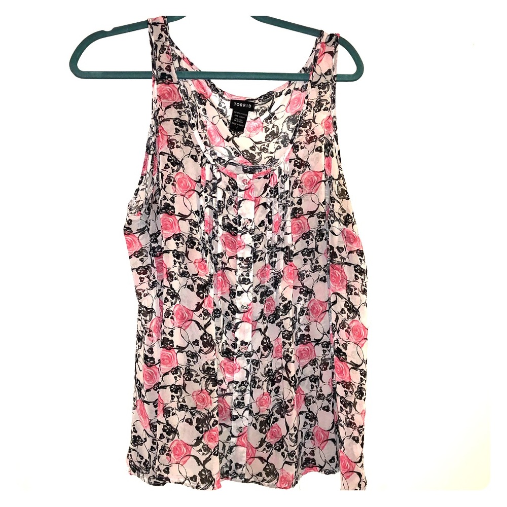 Sheer rose and skull tank